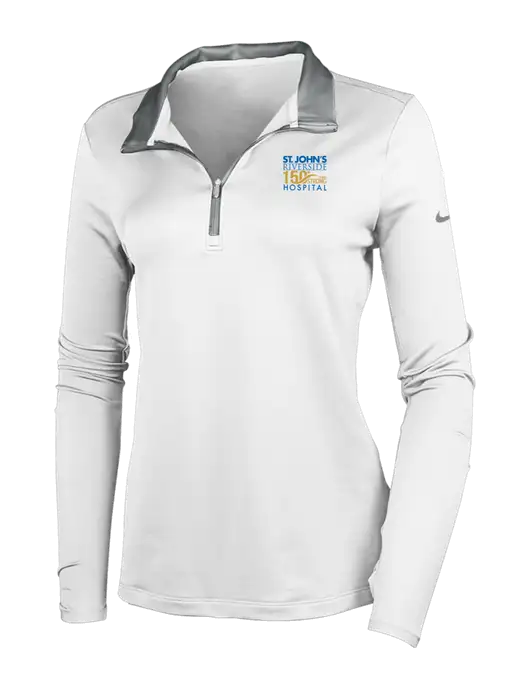 NIKE White/Dark Grey Womens Dry-Fit Stretch 1/2 Zip Cover-Up w/St. John's 150+ Logo