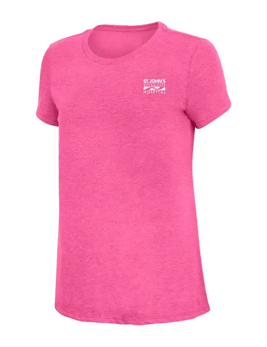 Womens Simply Soft Fuchsia Frost 4.5oz Poly/Combed Ring Spun Cotton T-Shirt w/St. John's Riverside Logo