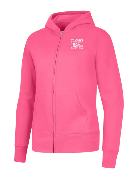 Neon Pink Womens Core Fleece Full-Zip Hooded Sweatshirt w/St. John's 150+ Logo