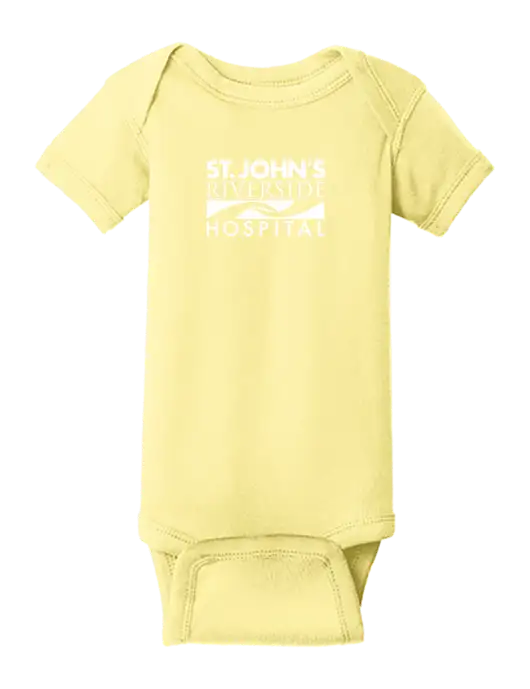 Rabbit Skins Banana Infant Short Sleeve Baby Rib Bodysuit w/St. John's Riverside Logo