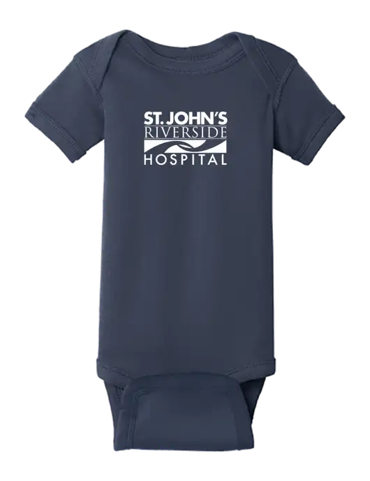 Rabbit Skins Navy Infant Short Sleeve Baby Rib Bodysuit w/St. John's Riverside Logo