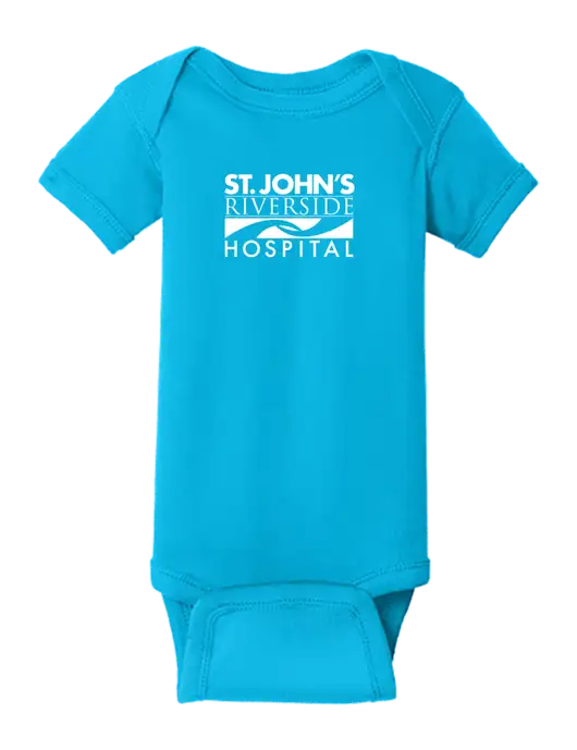Rabbit Skins Turquoise Infant Short Sleeve Baby Rib Bodysuit w/St. John's Riverside Logo