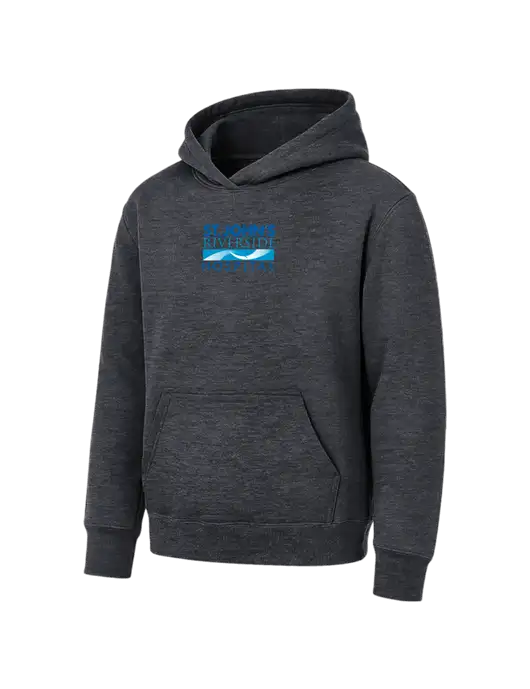 Youth Dark Heather Grey 7.8 oz Pullover Hooded Sweatshirt w/St. John's Riverside Logo