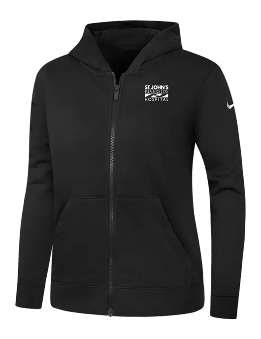 Nike Womens Club Fleece Sleeve Swoosh Full-Zip Black Hoodie w/St. John's Riverside Logo