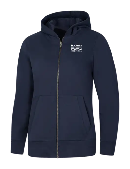 Womens Navy Re-Fleece Full-Zip Hoodie w/St. John's Riverside Logo