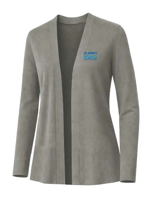 Brooks Brothers Womens Cotton Stretch Long Light Grey Cardigan Sweater w/St. John's Riverside Logo