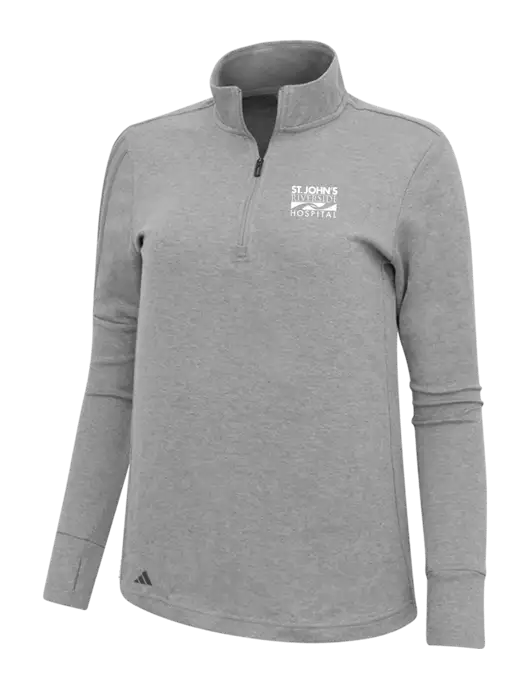 Adidas Light Grey Melange Womens 3 Stripes Quarter Zip Sweater w/St. John's Riverside Logo