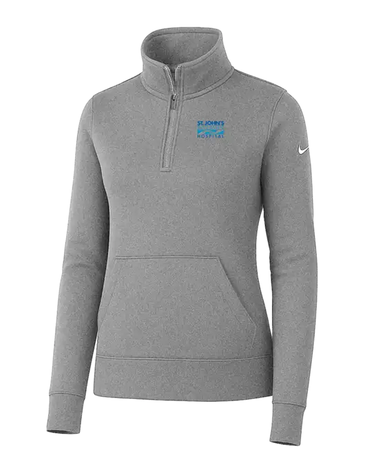 Nike Womens Light Grey Heather Club Fleece Sleeve Swoosh 1/2-Zip w/St. John's Riverside Logo