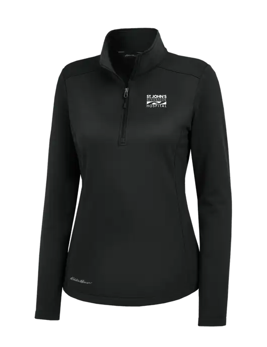 Eddie Bauer Womens Black Smooth Mid Layer Fleece 1/2-Zip w/St. John's Riverside Logo