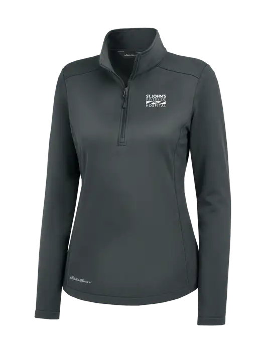 Eddie Bauer Womens Dark Grey Smooth Mid Layer Fleece 1/2-Zip w/St. John's Riverside Logo