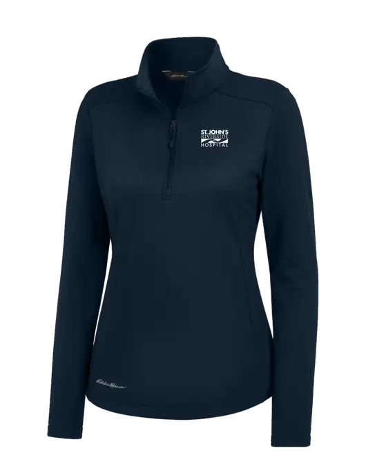 Eddie Bauer Womens Navy Smooth Mid Layer Fleece 1/2-Zip w/St. John's Riverside Logo