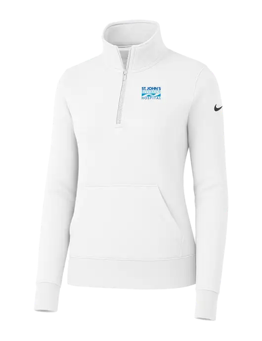Nike Womens White Club Fleece Sleeve Swoosh 1/2-Zip w/St. John's Riverside Logo