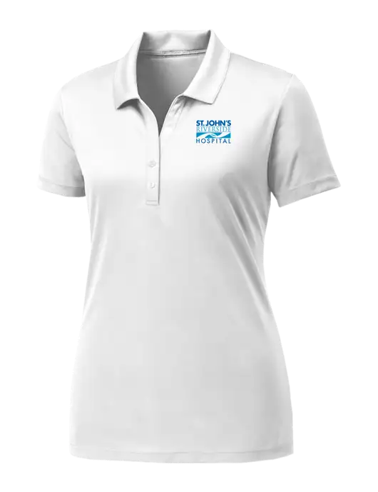 Womens White PosiCharge Competitor Polo w/St. John's Riverside Logo