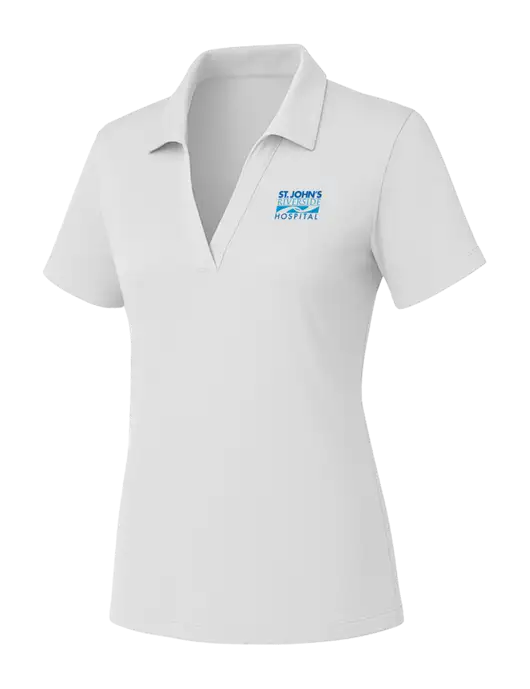 Womens White PosiCharge RacerMesh Polo w/St. John's Riverside Logo