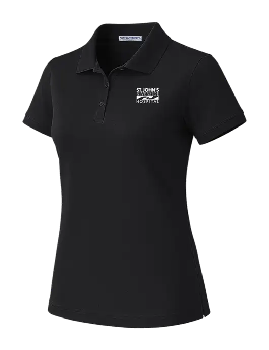 All Cotton Womens Black Polo w/St. John's Riverside Logo