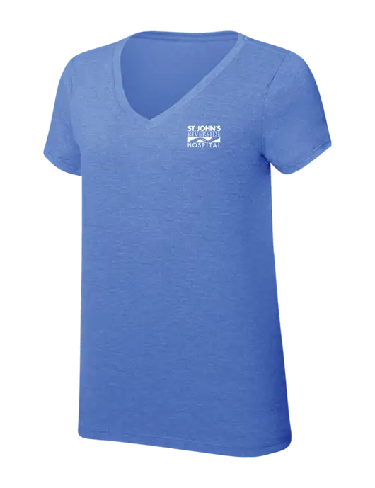 Womens Simply Soft V-Neck Royal Frost 4.5oz  Poly/Combed Ring Spun Cotton T-Shirt w/St. John's Riverside Logo