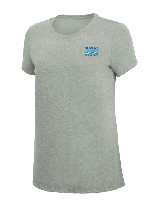 Womens Simply Soft Heathered Light Grey 4.5oz Poly/Combed Ring Spun Cotton T-Shirt w/St. John's Riverside Logo