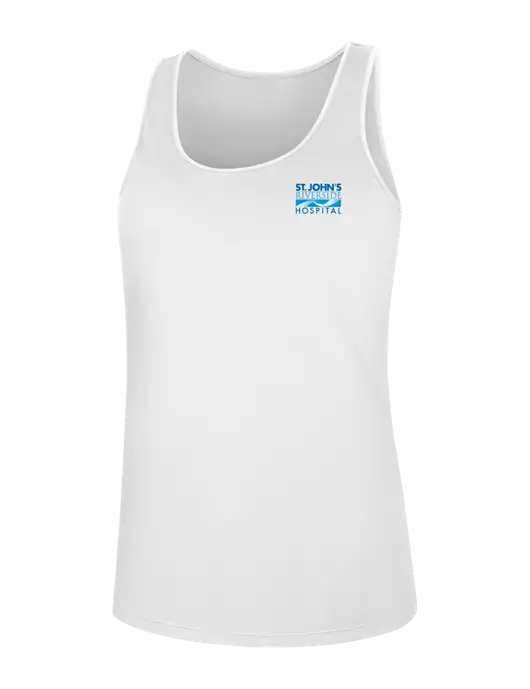 Womens White PosiCharge Competitor Racerback Tank w/St. John's Riverside Logo