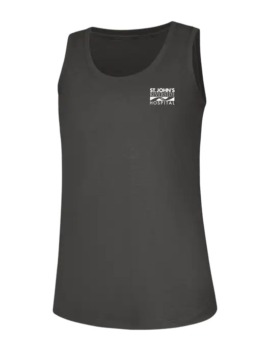 Womens Dark Grey Heather Perfect Tri Racerback Tank w/St. John's Riverside Logo