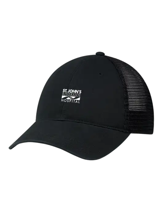Richardson 111 Garment Washed Trucker Cap Black w/Black Mesh w/St. John's Riverside Logo