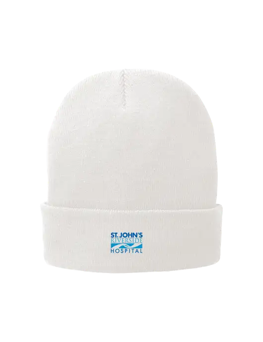 White Fleece-Lined Knit Cap w/St. John's Riverside Logo