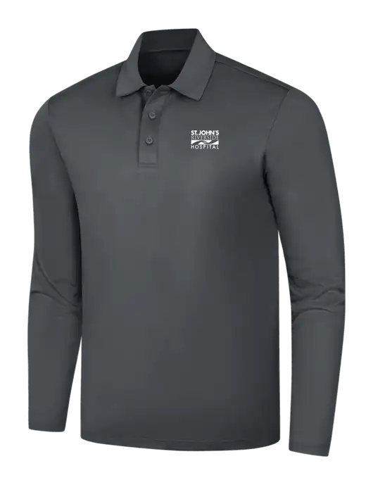 Dark Grey Silk Touch Performance Long Sleeve Polo w/St. John's Riverside Logo