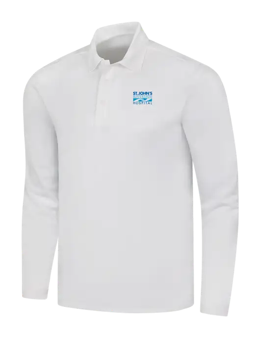 White Silk Touch Performance Long Sleeve Polo w/St. John's Riverside Logo