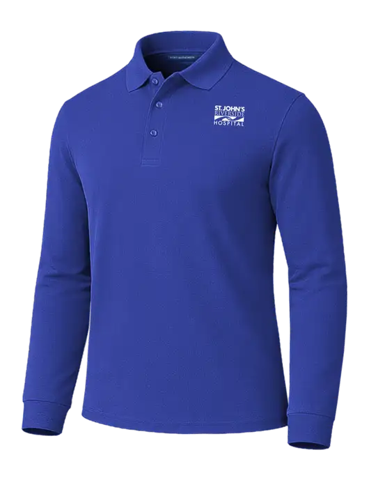 All Cotton Dark Royal Long Sleeve Polo w/St. John's Riverside Logo