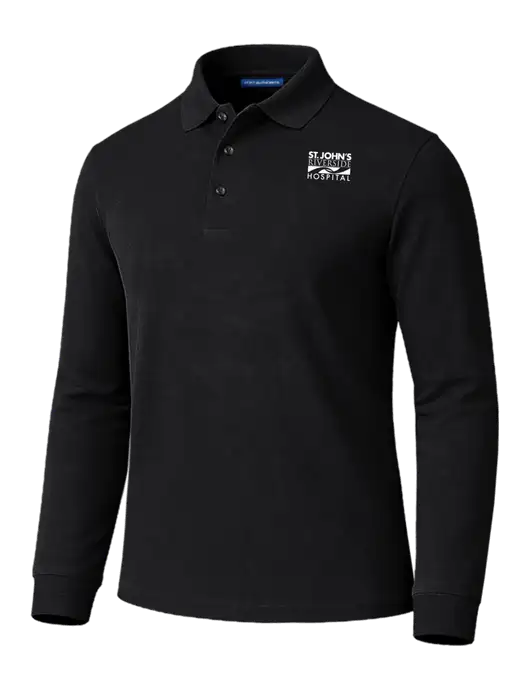 All Cotton Black Long Sleeve Polo w/St. John's Riverside Logo