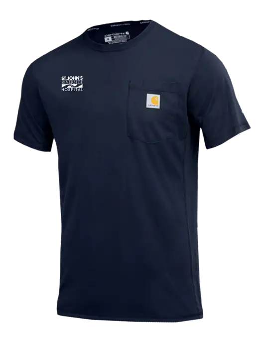 Carhartt Force Navy Short Sleeve Pocket T-Shirt w/St. John's Riverside Logo