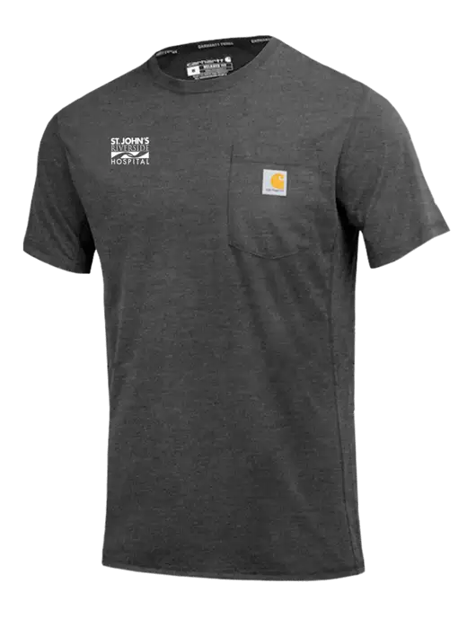 Carhartt Force Dark Grey Heather Short Sleeve Pocket T-Shirt w/St. John's Riverside Logo