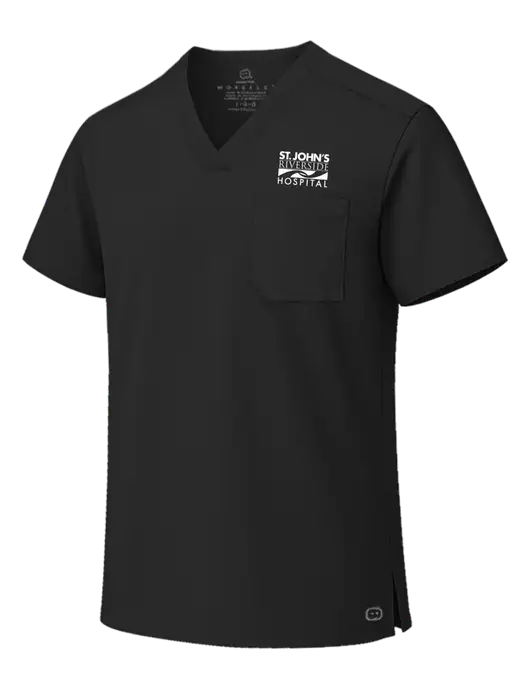 Wink WorkFlex Black Chest Pocket V-Neck Top  w/St. John's Riverside Logo