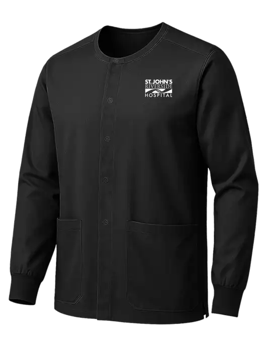 Wink WorkFlex Black Snap-Front Scrub Jacket w/St. John's Riverside Logo