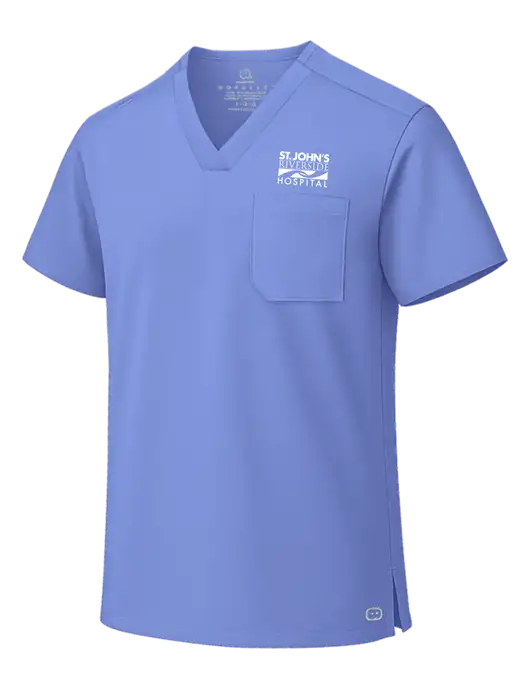 Wink WorkFlex Light Blue Chest Pocket V-Neck Top w/St. John's Riverside Logo
