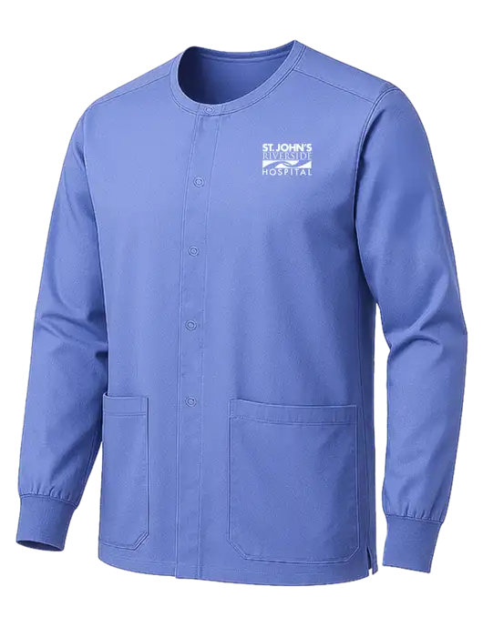 Wink WorkFlex Light Blue Snap-Front Scrub Jacket w/St. John's Riverside Logo