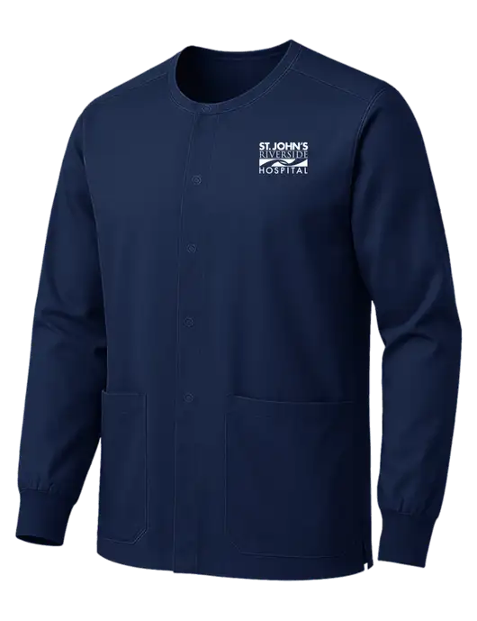 Wink WorkFlex Navy Snap-Front Scrub Jacket w/St. John's Riverside Logo