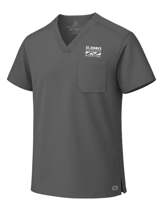 Wink WorkFlex Dark Grey Chest Pocket V-Neck Top w/St. John's Riverside Logo