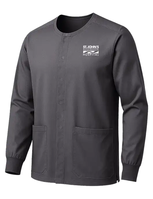 Wink WorkFlex Dark Grey Snap-Front Scrub Jacket w/St. John's Riverside Logo
