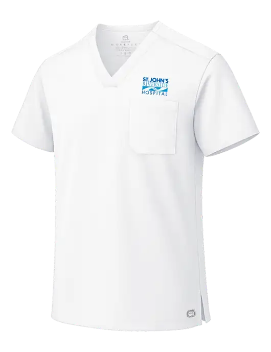 Wink WorkFlex White Chest Pocket V-Neck Top w/St. John's Riverside Logo