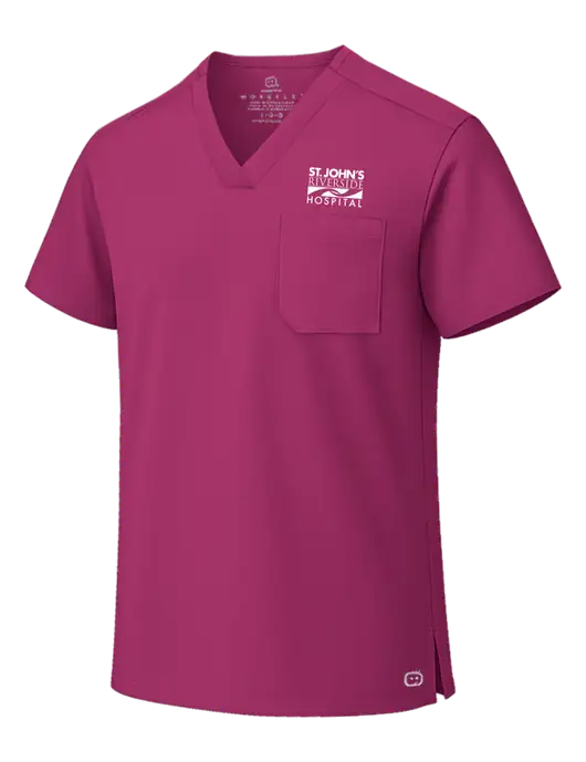 Wink WorkFlex Dark Fuchsia Chest Pocket V-Neck Top w/St. John's Riverside Logo