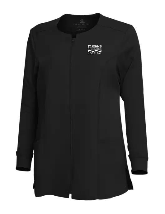 WonderWink Black Womens Premiere Flex Full-Zip Scrub Jacket w/St. John's Riverside Logo
