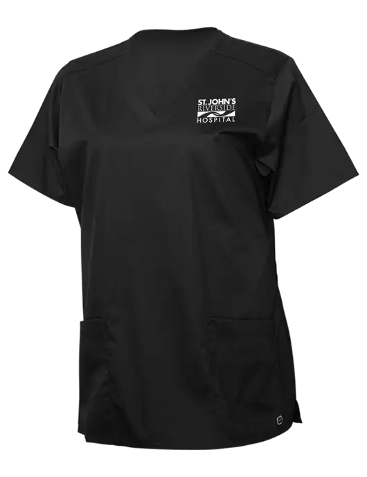 WonderWink Black Womens WorkFlex V-Neck Top w/St. John's Riverside Logo