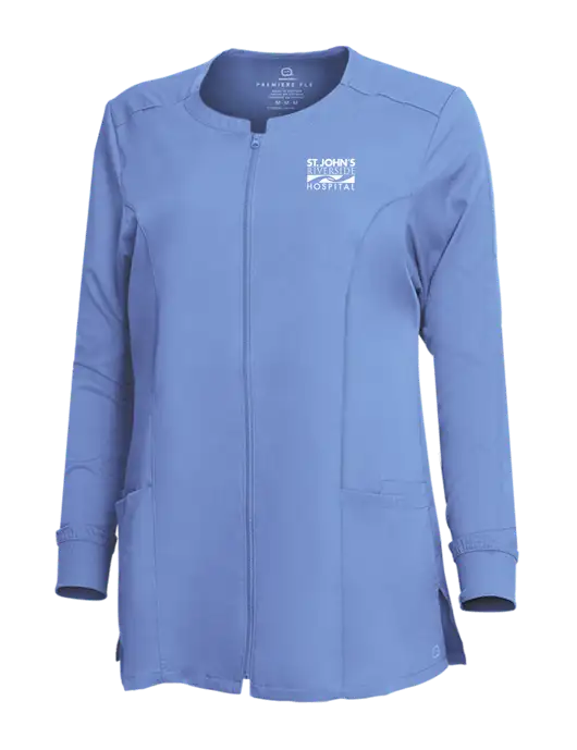 Wink Womens Light Blue Premiere Flex Full-Zip Scrub Jacket w/St. John's Riverside Logo