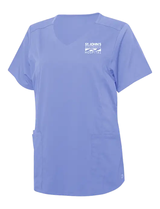 WonderWink Ceil Blue Womens Premiere Flex Mock Wrap Top w/St. John's Riverside Logo