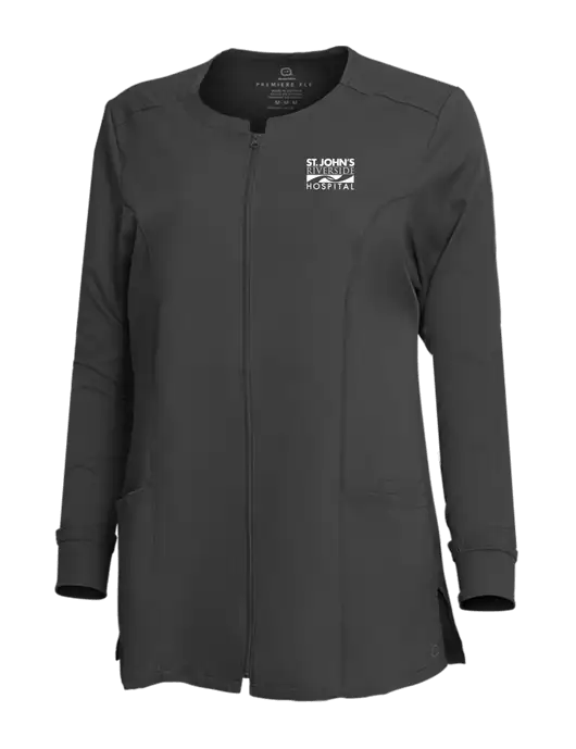 Wink Womens Dark Grey Premiere Flex Full-Zip Scrub Jacket w/St. John's Riverside Logo