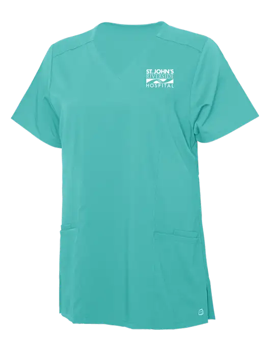 WonderWink Teal Blue Womens Premiere Flex V-Neck Top w/St. John's Riverside Logo