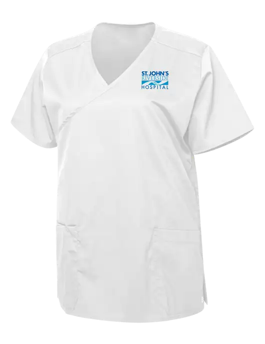 WonderWink White Womens WorkFlex Mock Wrap Top w/St. John's Riverside Logo