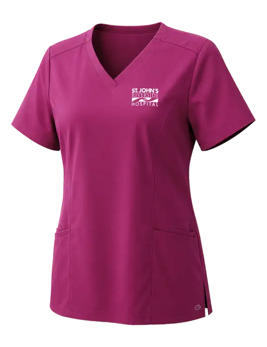 Wink Womens Dark Fuchsia Premiere Flex V-Neck Top w/St. John's Riverside Logo