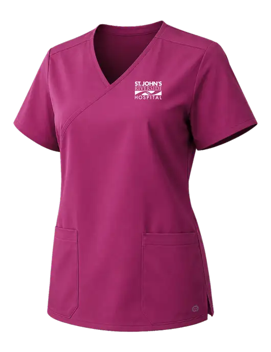 Wink Dark Fuchsia Womens WorkFlex Mock Wrap Top w/St. John's Riverside Logo