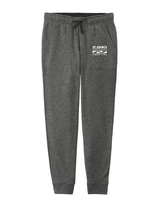 Womens Posicharge Tri-blend Wicking Dark Grey Heather Triad Solid Fleece Jogger w/St. John's Riverside Logo